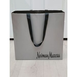 NEIMAN MARCUS Empty Paper Gray Silver Shopping Bag Black Cloth Handles 16x16x6"